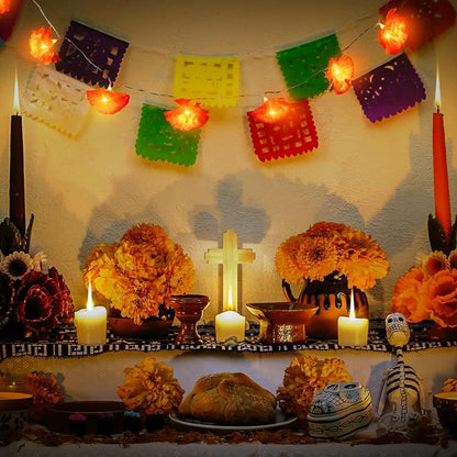 Artificial Marigold Flowers Orange Fairy Curtain Lights Battery Operated for Diwali Day of The Dead Pooja Party Decoration