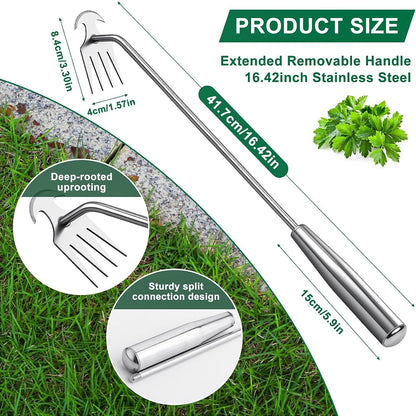 Stainless Steel Handle Manual Weeder Tool, 4- Tooth Weeder Tool for Gardening 16inch