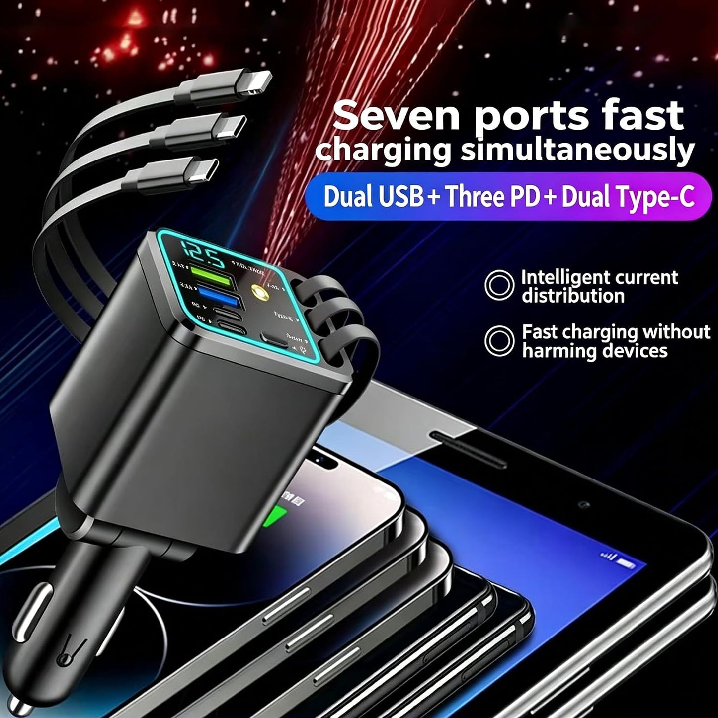 102W Star Lights Fast Charging Car Charger | Car Charger USB C