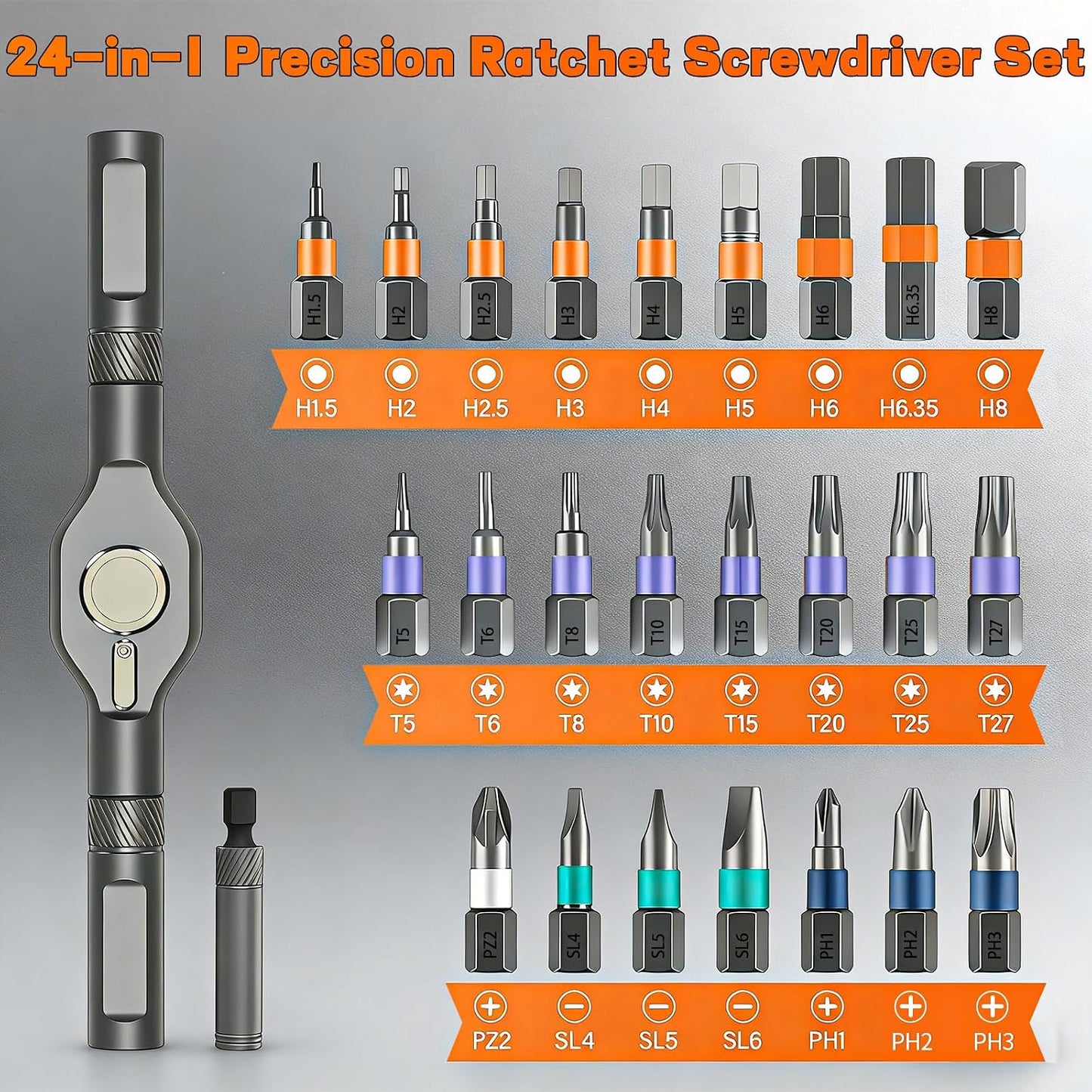 2026 New 24 in 1 Magnetic Ratchet Screwdriver Set