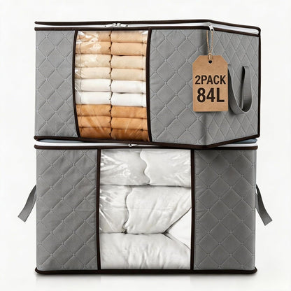 2-Pack 84L Heavy Duty Collapsible Large Capacity Organizer Storage Bins with Lids
