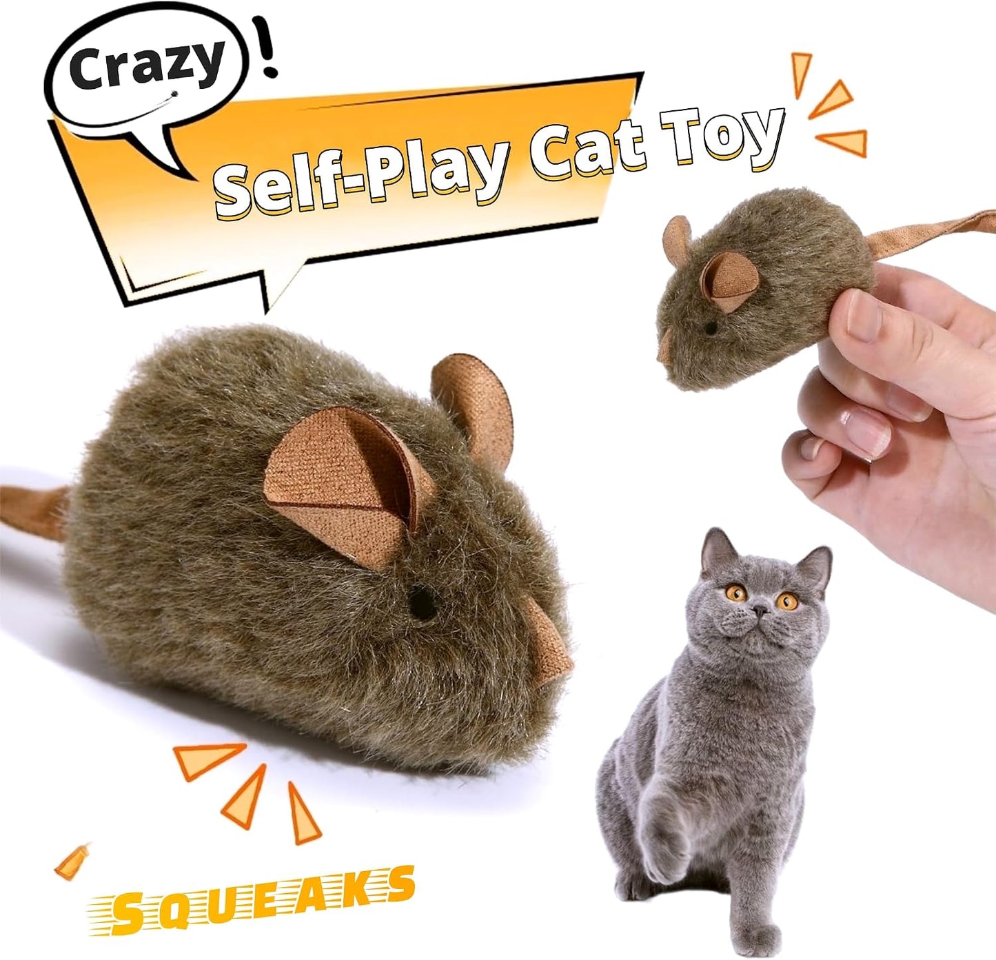 3 Pack Furry Cat Mouse Toy with Rattle Sound,Interactive Cat Toy 5.5” Realistic Size