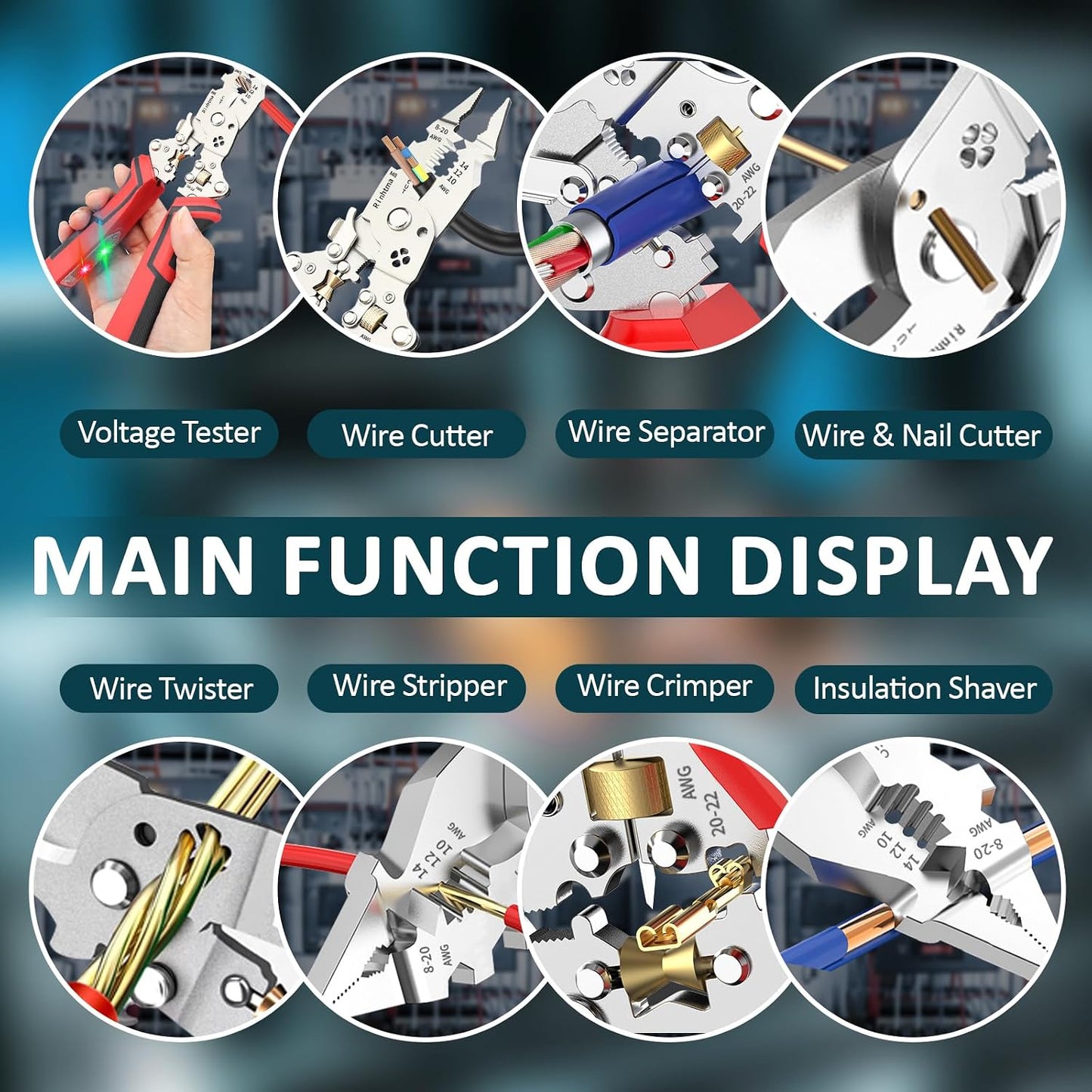 14-in-1 Wire Stripper with Rechargeable Voltage Detection & Alarm