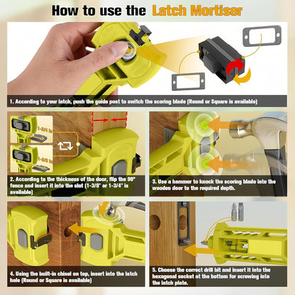 Door Latch Mortise Tool, Professional Precision Scoring and Chiseling Kit for Square and Round Latch Installation