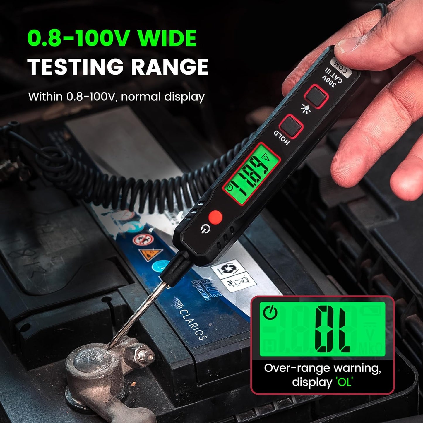Automotive Test Light, 0.8V-100V DC Buzzer Circuit Tester with Sharp Probe