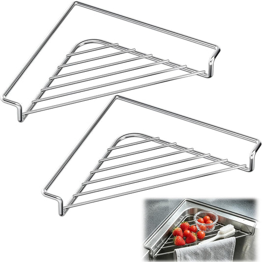 2 Pack Triangle Over Sink Dish Drying Rack, Stainless Steel Corner Caddy
