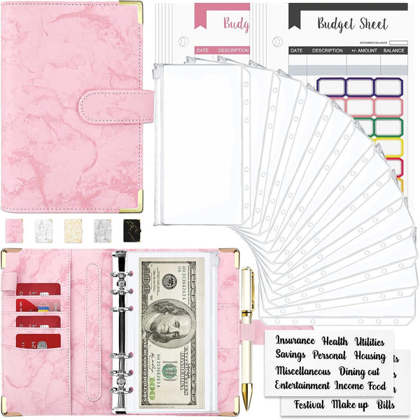 Budget Binder with Envelopes, 28 count Marble 6 Ring Saving Binder