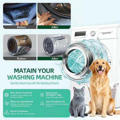 Washing Machine Cleaner Tablets 12 Pack, Deep Clean HE Front Load Top Load Washer, Remove Stubborn Pet Hair Odors