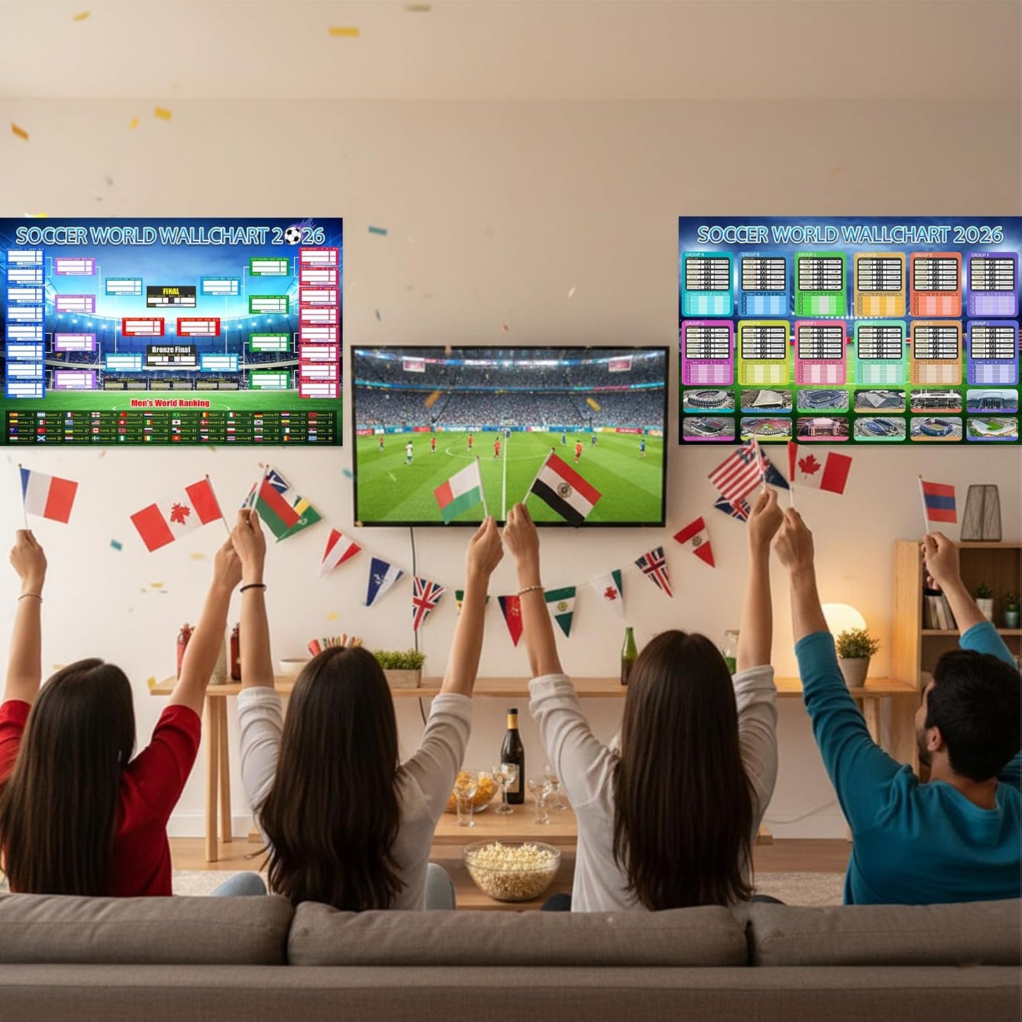 2 PCS World Cup Schedule Poster 2026 Large 24x33 Inch Tournament Wall Chart Set