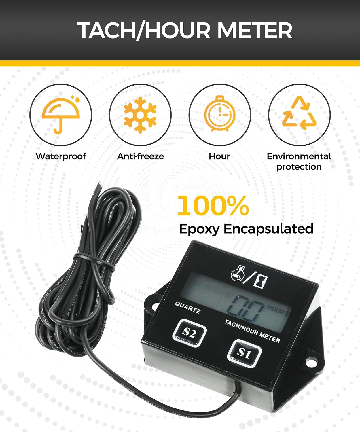 Digital Hour Meter & Tachometer Maintenance Reminder for Motorcycles, Gasoline-powered Lawnmowers, Tractors, Generators