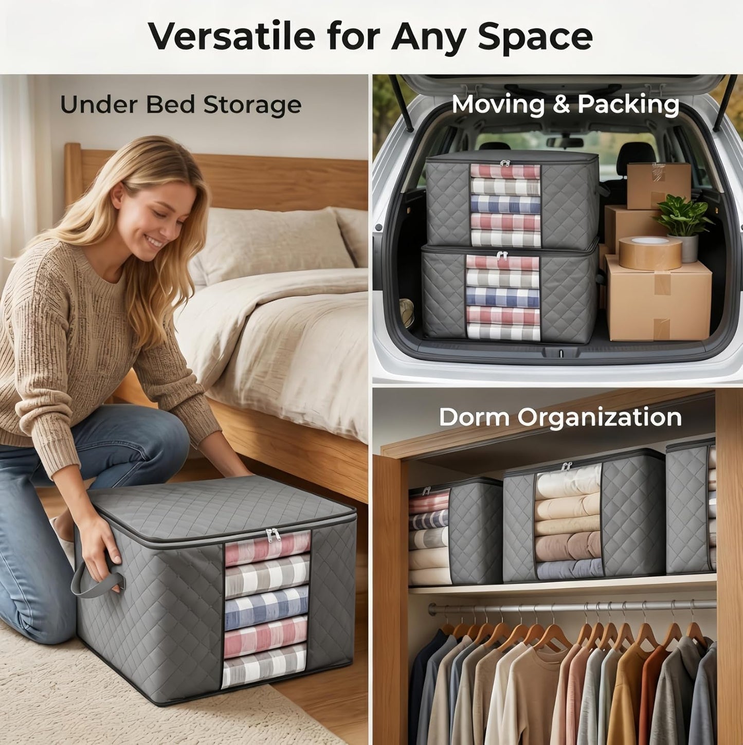 2-Pack 84L Heavy Duty Collapsible Large Capacity Organizer Storage Bins with Lids