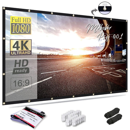 Projector Screen 16:9 Foldable Anti-Crease Portable Projector Movies Screens