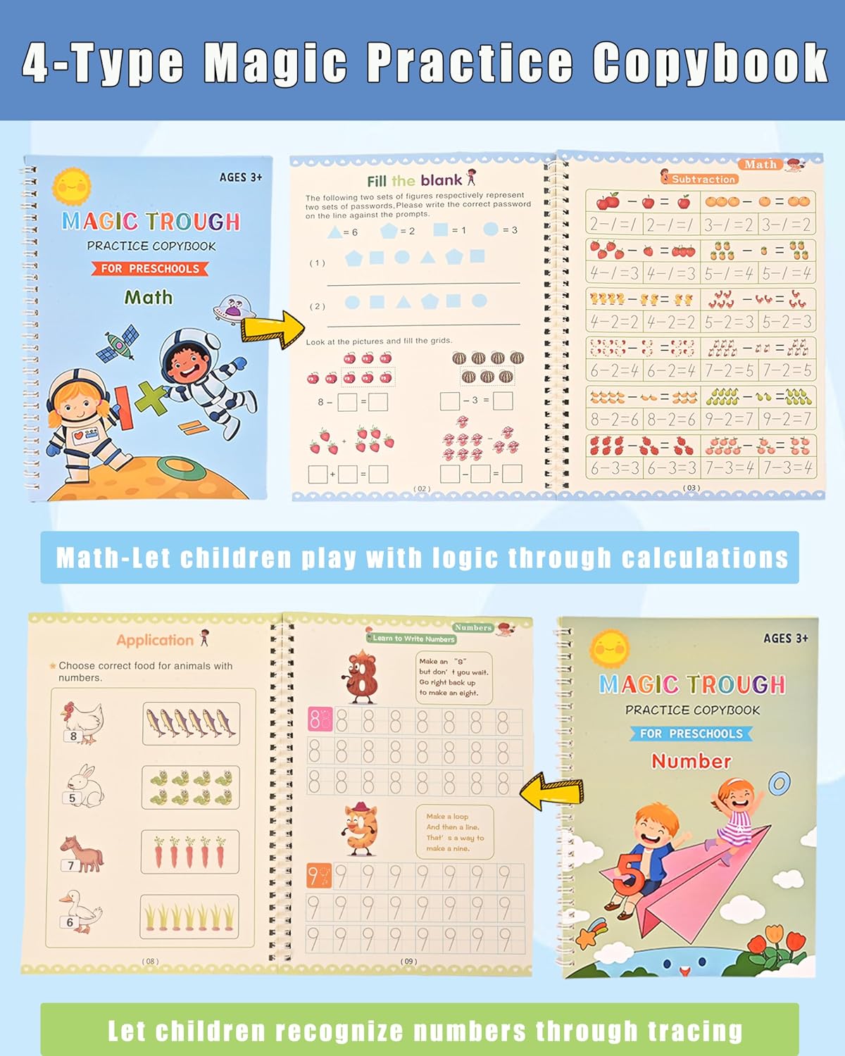 Reusable Writing Practice Book Set Spanish Version for Kids Age 3-8