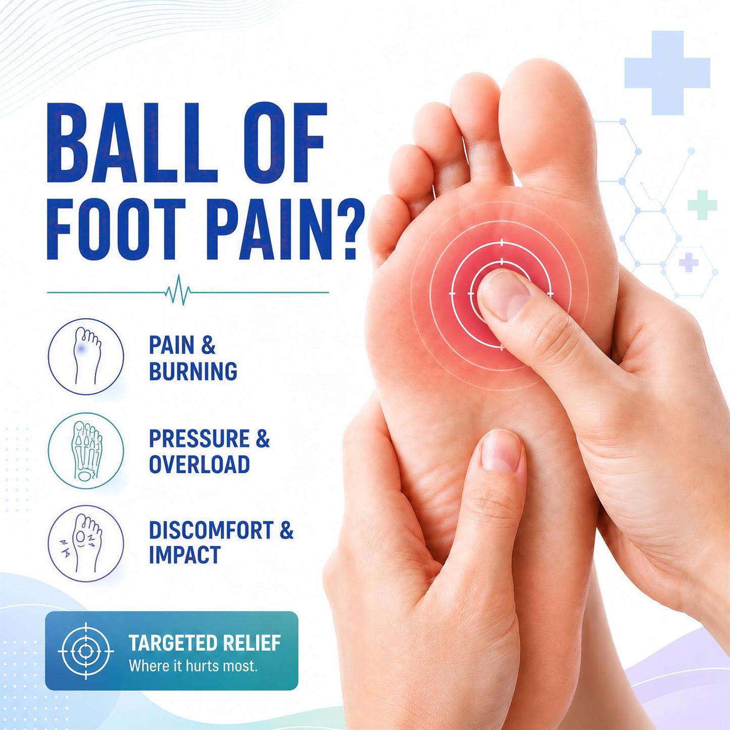 2 Pairs Unisex Metatarsal Pads Breathable Fabric & Gel with Thickened Design for Shock Absorption & Friction Reduction