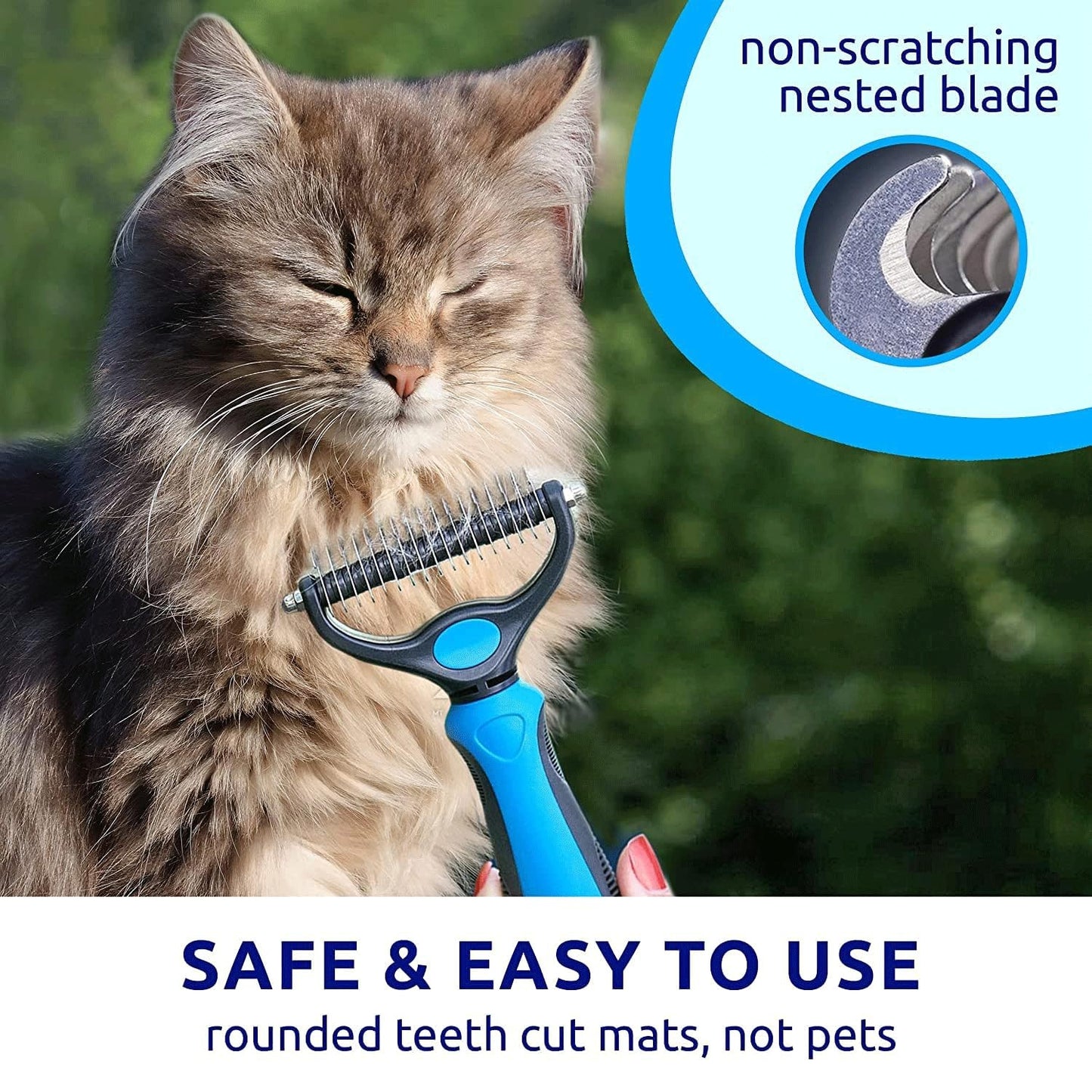 2 Pcs Dog Grooming Brush | Pet Undercoat Dematting Rake with Rounded Teeth