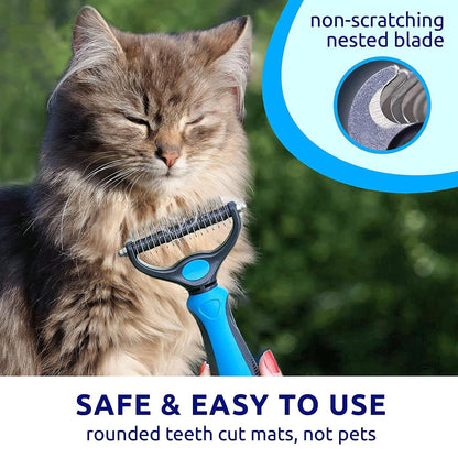 2 Pcs Dog Grooming Brush | Pet Undercoat Dematting Rake with Rounded Teeth
