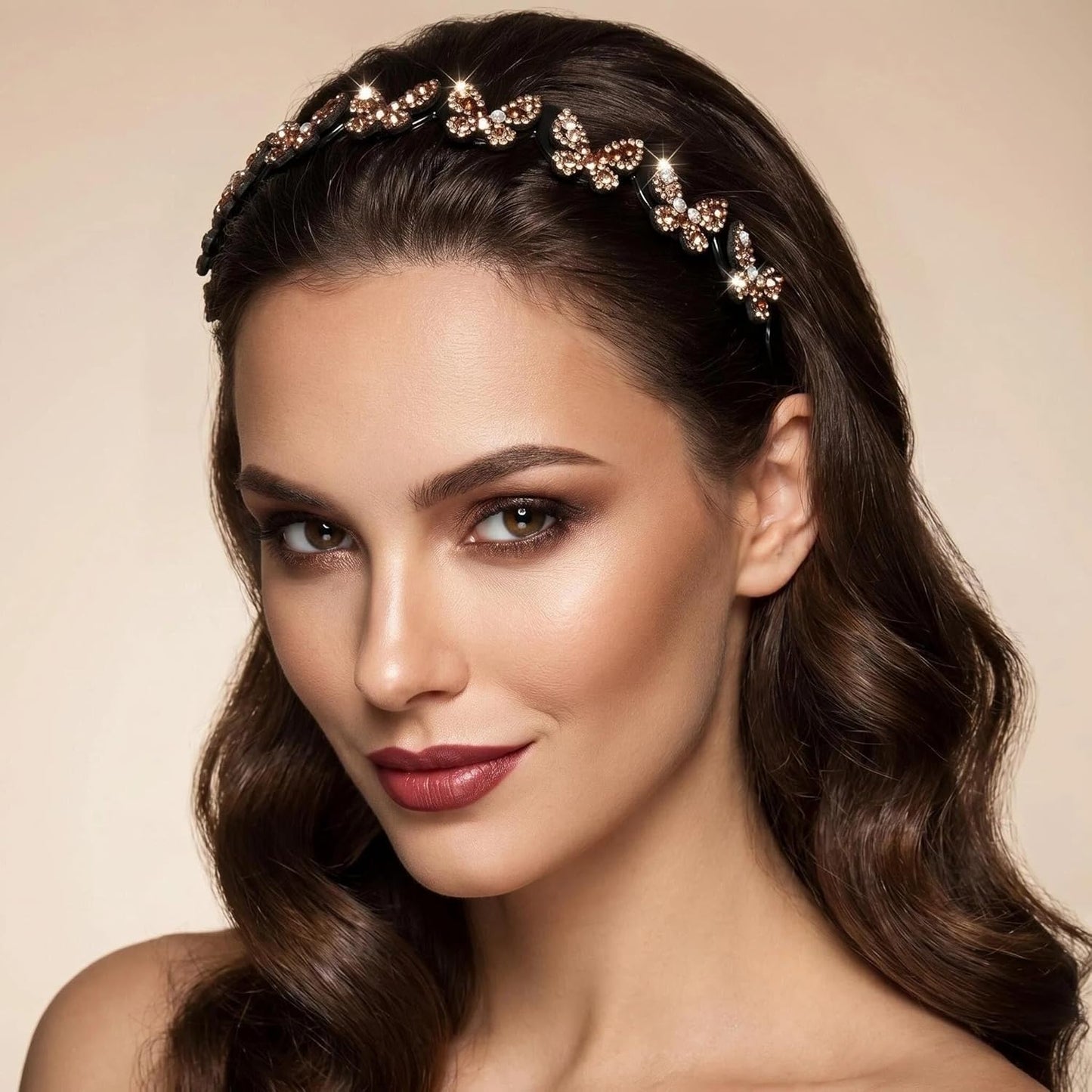 4pcs Butterfly Crystal Non Slip Headbands for Women