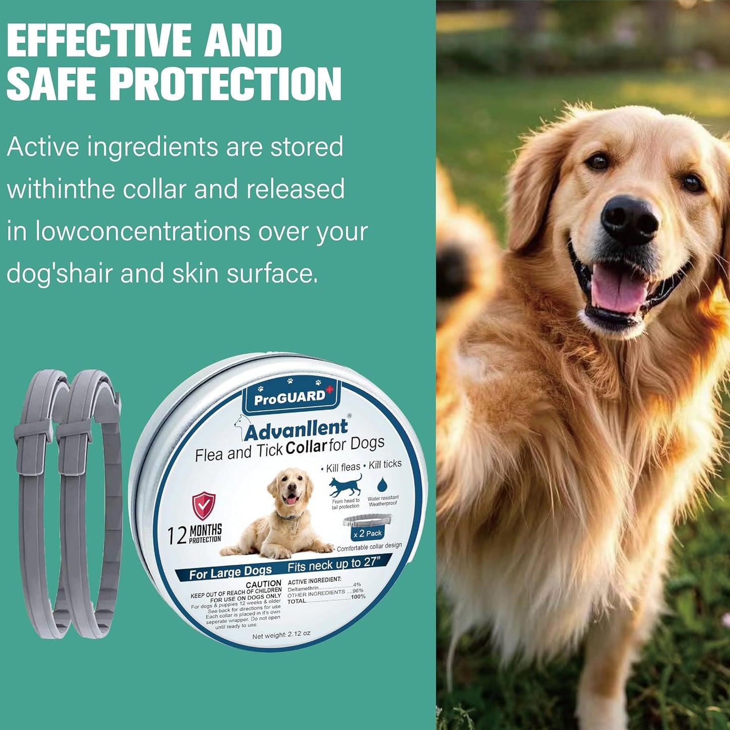 2 Collars Flea & Tick Prevention Collar For Dogs ,12 Months Prevention, One Size Fits All