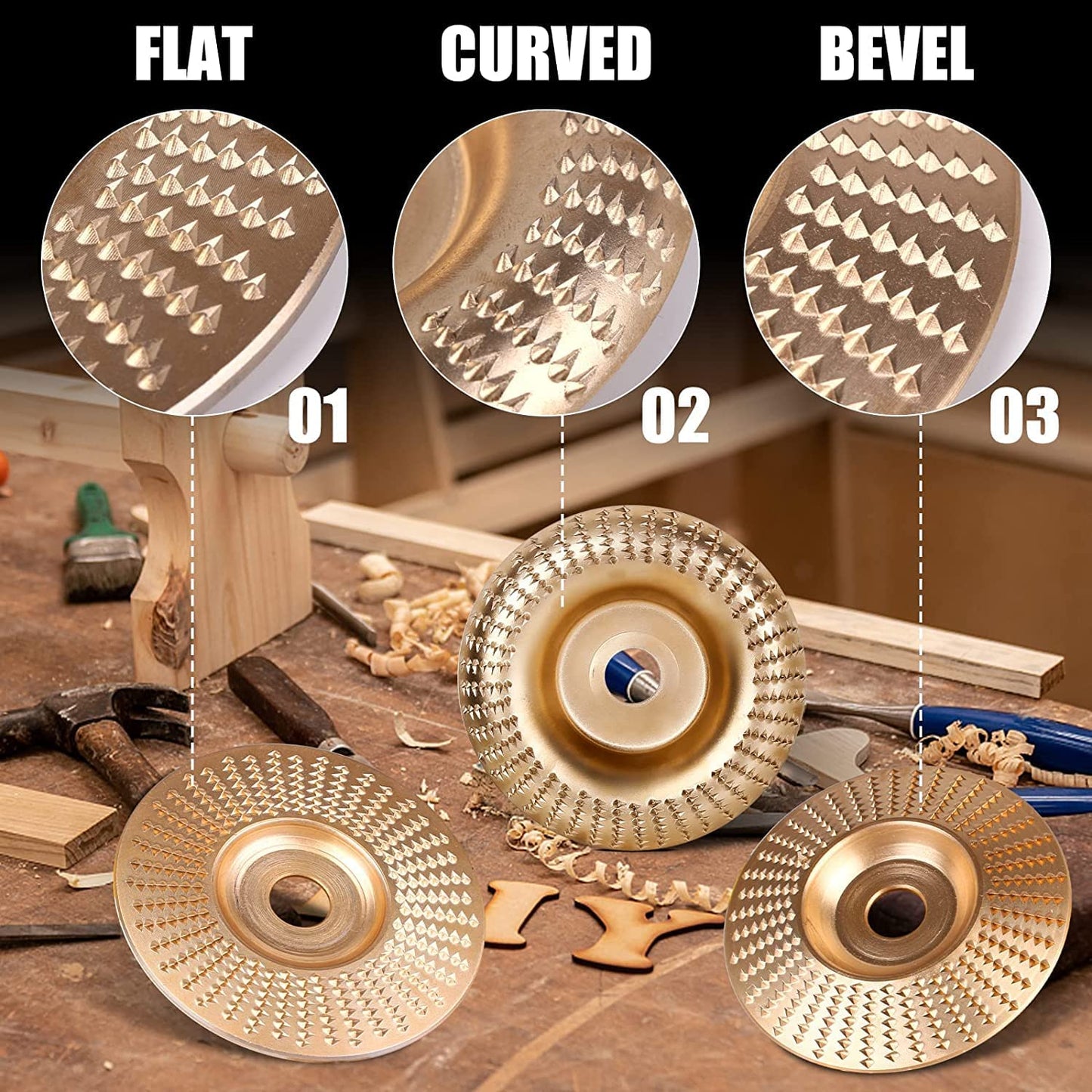3pcs Wood Carving Disc Set Aperture Woodworking Grinding Disc Polishing Wheels
