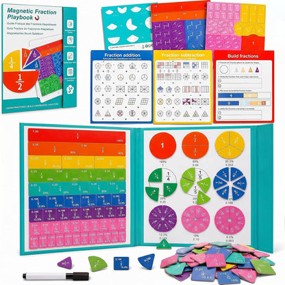 Magnetic Fraction Playbook with Bar & Circles Pieces – Hands-On Math Manipulatives Learning Toy for Kids