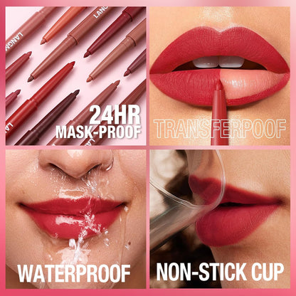 12 Colors Sculpting Matte Velvet Lip Liner Set, Smooth Creamy Texture,Waterproof And High Pigmented