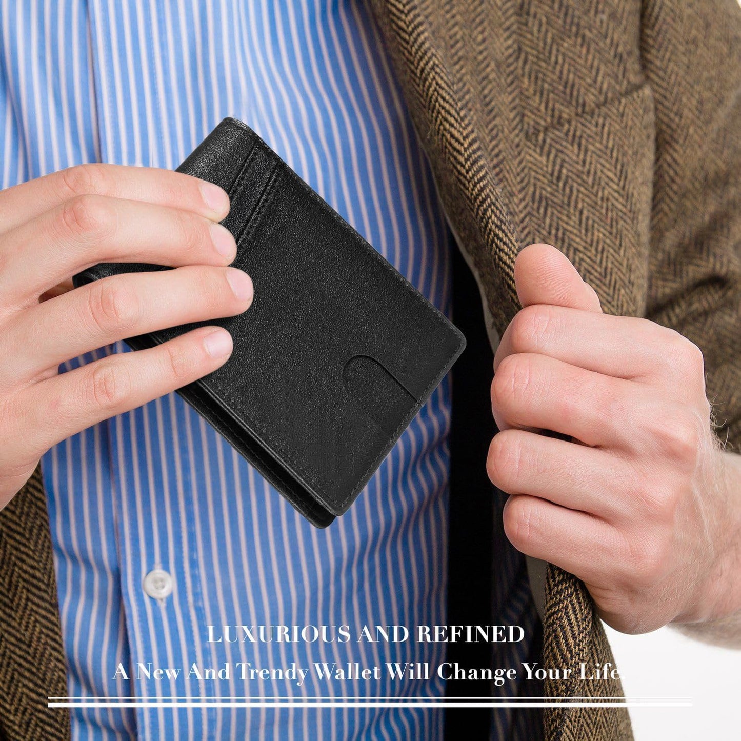 Genuine Leather Card Holder - Anti-magnetic Bi-fold Loose-leaf Wallet with a High-End Feel and Large Capacity