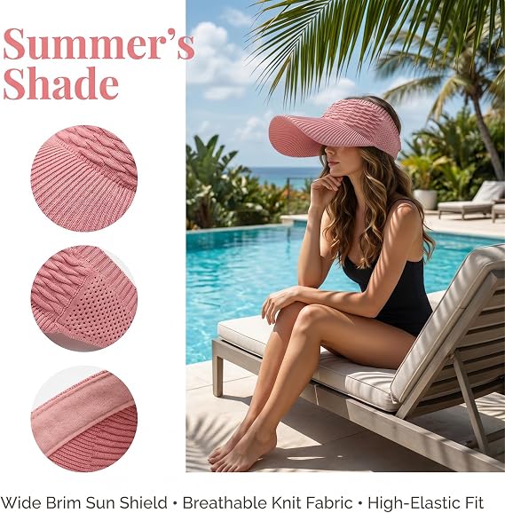 2-Pack Women’s Open-Top Breathable UV-Protection High-Ponytail Sun Visor Hats