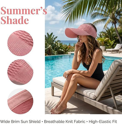 2-Pack Women’s Open-Top Breathable UV-Protection High-Ponytail Sun Visor Hats