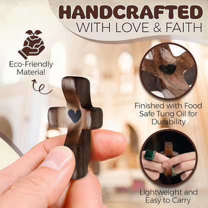 10 Pack Handmade Wooden My Heart Thumb Cross ,Anxiety Relief Stress Reduction Prayer