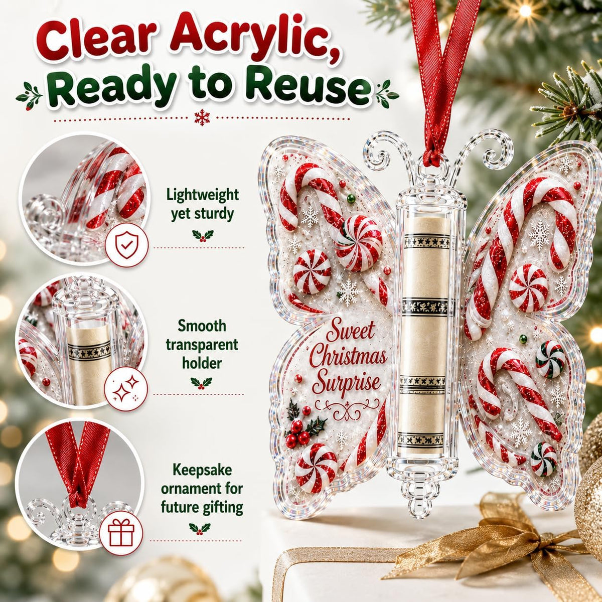 Butterfly Christmas Cash Gift Holder Ornament,Acrylic Money Holder