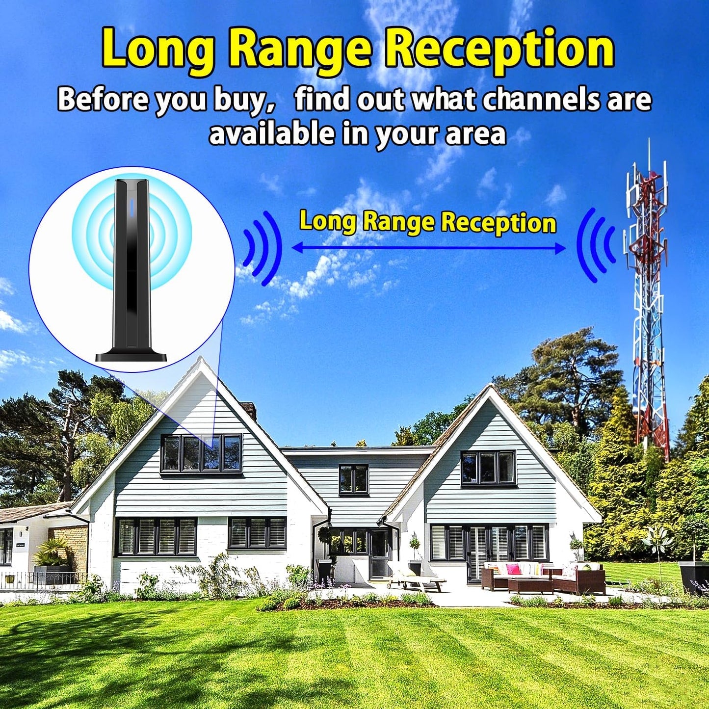 Digital TV Antenna for Smart TV Indoor with 360° Long Range Reception