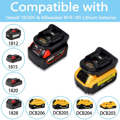 DM18M Battery Adapter Compatible for Dewalt 18v-20v & for Milwaukee 18v M18 Batteries