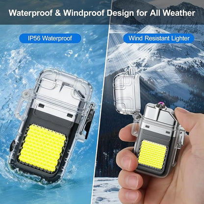Electric USB Rechargeable Waterproof Lighter with Flashlight