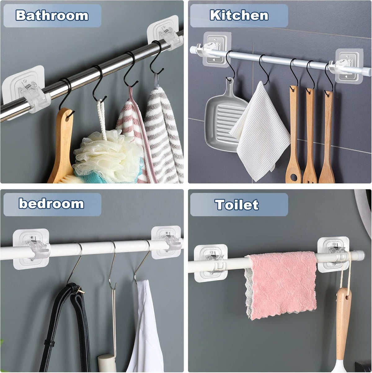 4 Pack Adhesive Curtain Rod Holders No Drilling,Renter Friendly Curtain Rod Brackets