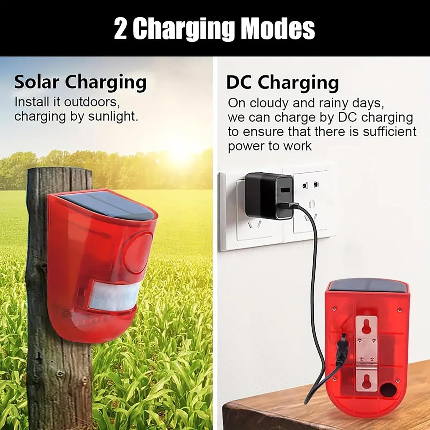 Solar LED Strobe Light Wireless Motion Sensor Alarm for Outdoor