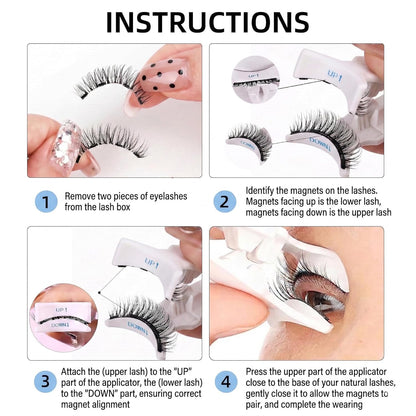 2 Pairs Reusable Magnetic Eyelashes Lashes with Curler