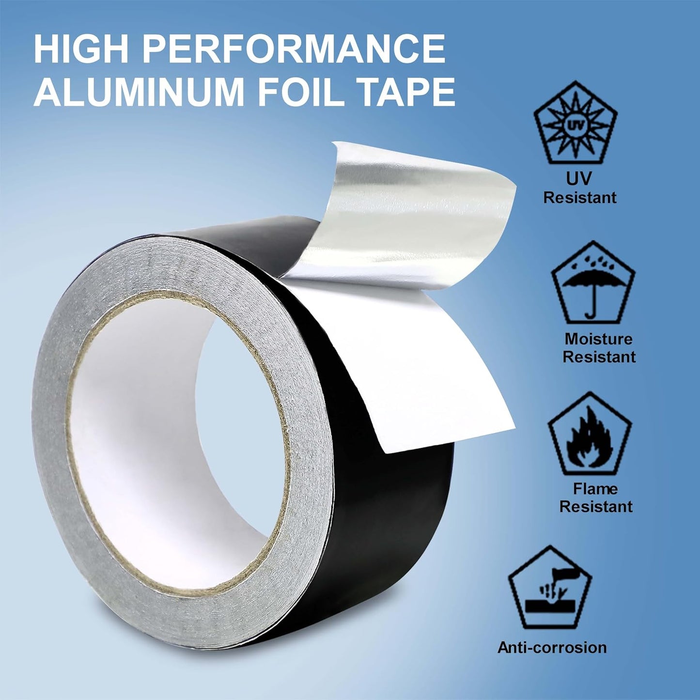 65 Feet Hot & Cold Shield Resistant Black Aluminum Foil Tape,for Pipe, Metal Repair, HVAC, Air Ducts, Insulation