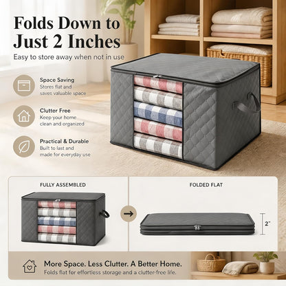 2-Pack 84L Heavy Duty Collapsible Large Capacity Organizer Storage Bins with Lids