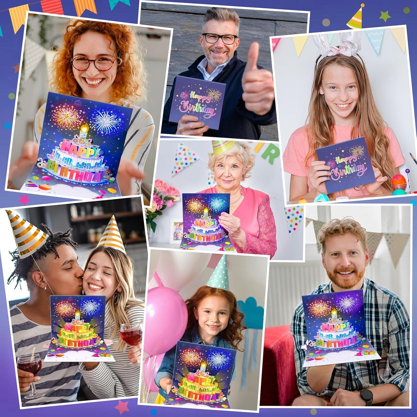 Blowable Birthday Cards 3D Pop Up Fireworks Cake Light and Music Happy Birthday Card Gifts