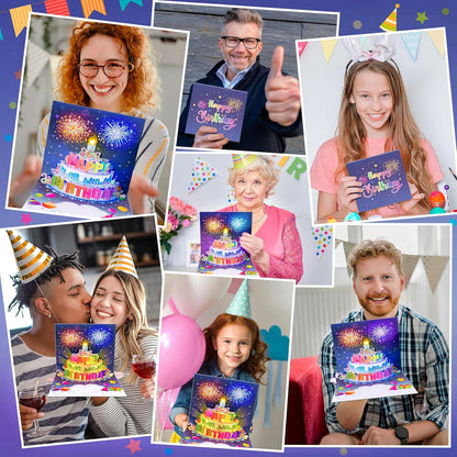 Blowable Birthday Cards 3D Pop Up Fireworks Cake Light and Music Happy Birthday Card Gifts