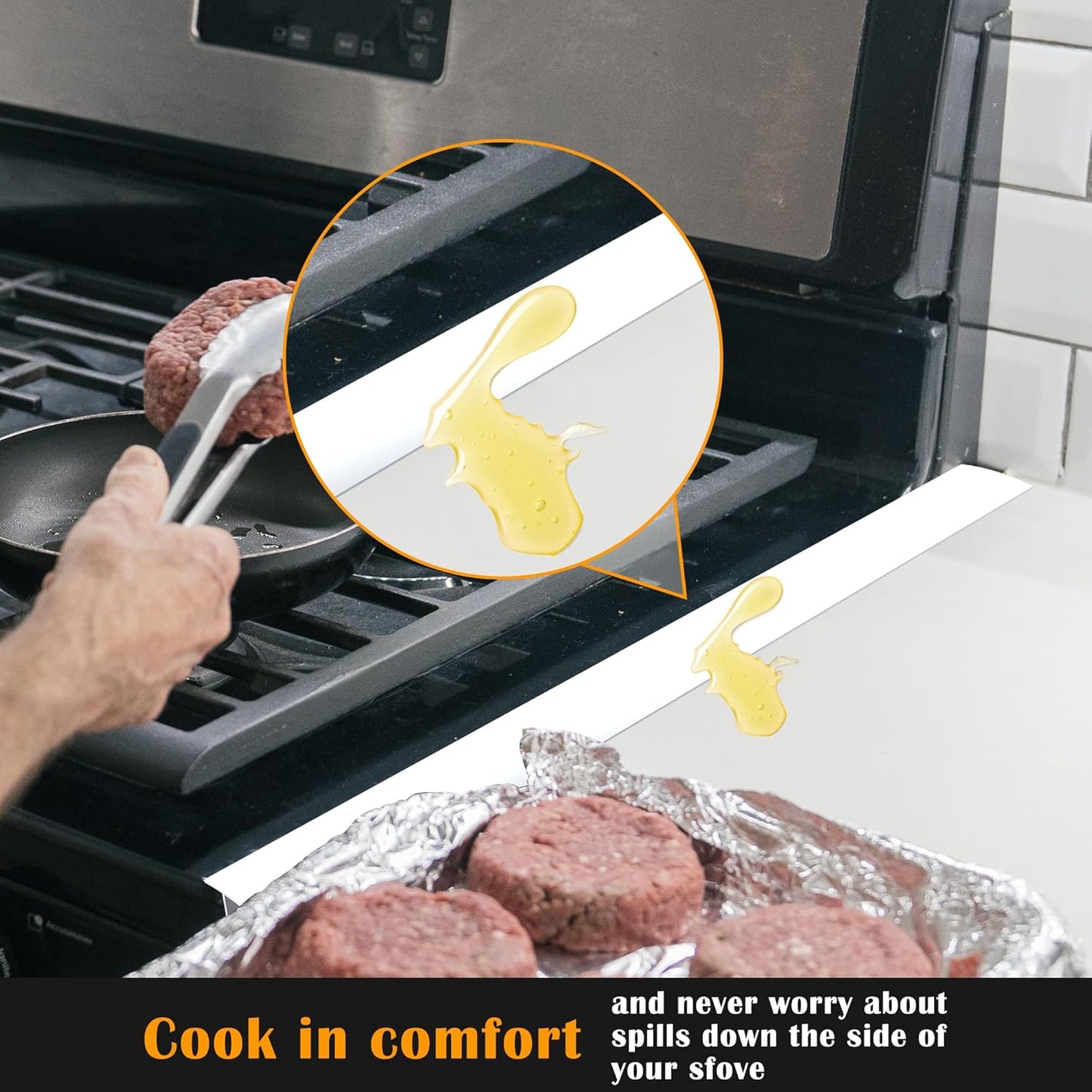 21" Silicone Stove Counter Gap Cover , Easy Clean Gap Filler Sealing Spills