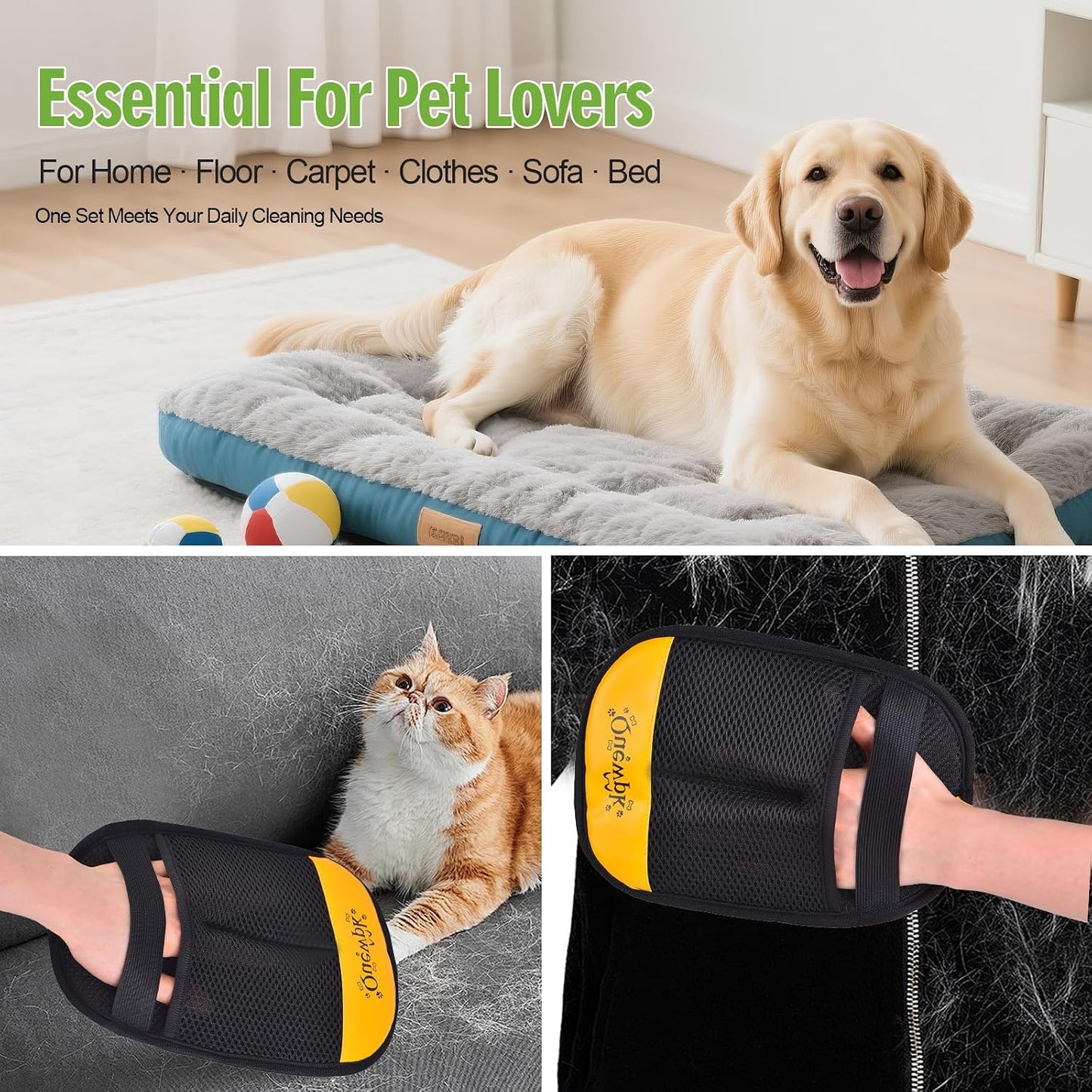 Pet Hair Removal Glove - Reusable Electrostatic Fur Remover for Dogs & Cats