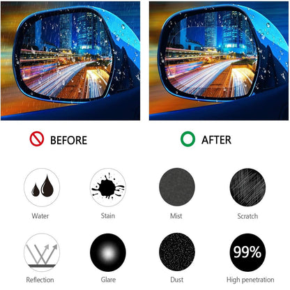 8 Pieces Car Rearview Mirror Film, Anti Fog Glare Rainproof Waterproof Mirror HD Clear Nano Coating Car Film