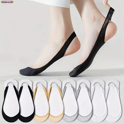 Lady's 8-Pair Basic Lightweight Minimalist No-Show Slingback Socks