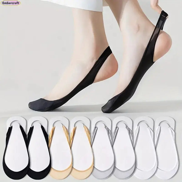 Lady's 8-Pair Basic Lightweight Minimalist No-Show Slingback Socks