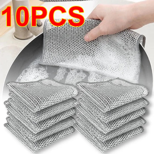 10pcs Magic Dishcloth  Double Layer Silver Wire Cleaning Kitchen Cloth