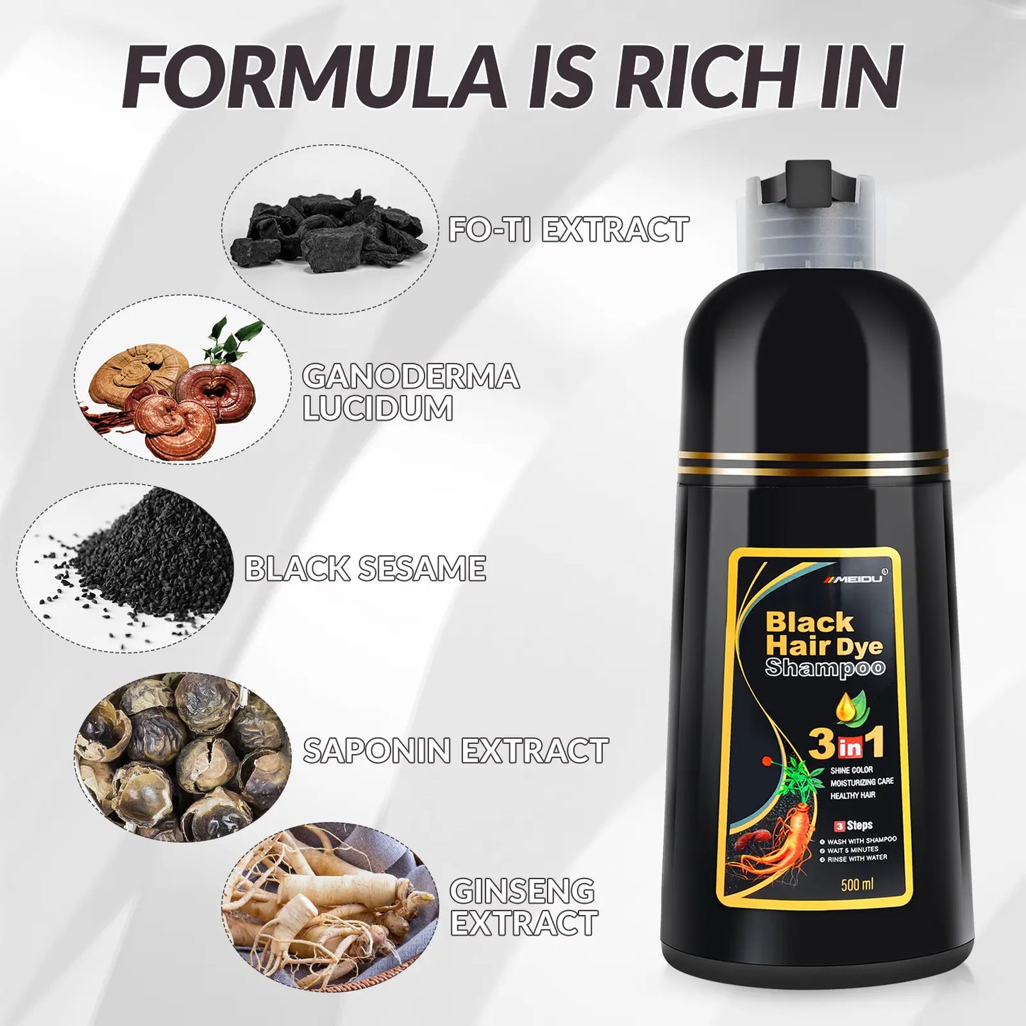 Hair Dye Shampoo 3 in 1,Herbal Ingredients,Contains Ginseng Extract,Can cover gray hairs
