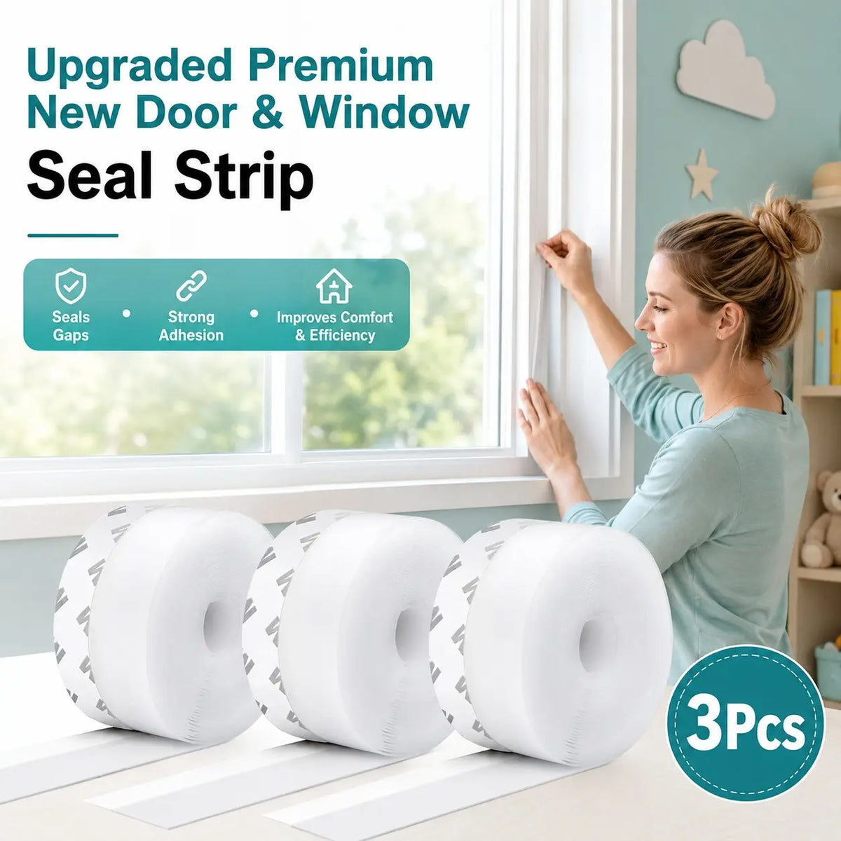 3Pcs Self Adhesive Silicone Door Window Seal Strip