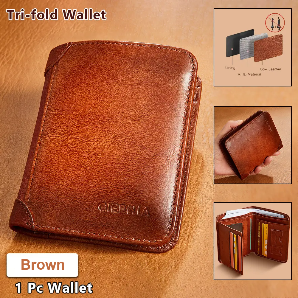 Men's Classic Retro Cowhide Leather RFID Protected Slim Trifold Wallet