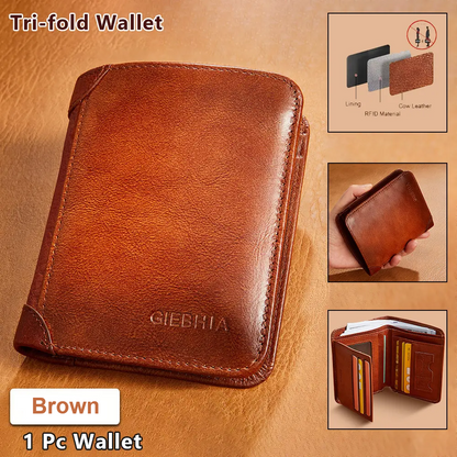 Men's Classic Retro Cowhide Leather RFID Protected Slim Trifold Wallet